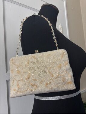 Vintage Beaded Ivory Evening Clutch or Small Purse